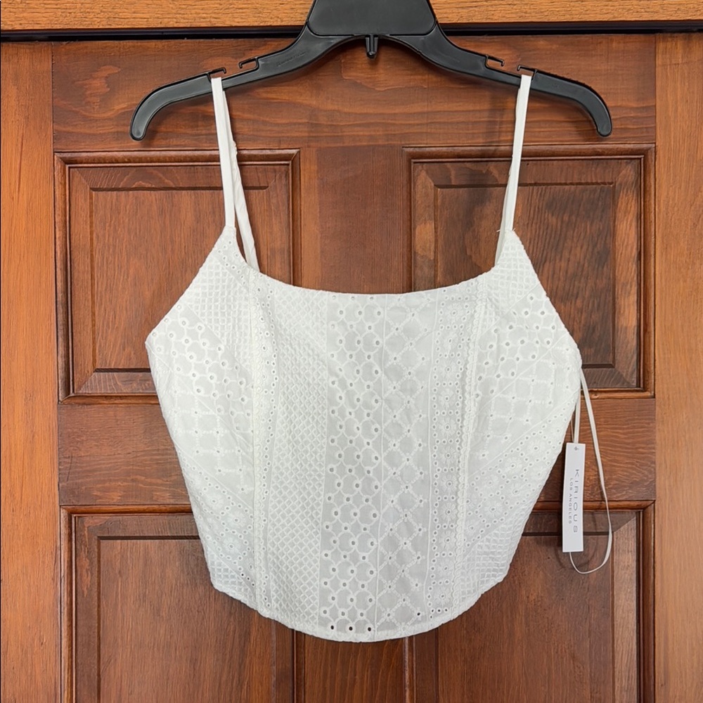 White Eyelet Corset Back Crop Top